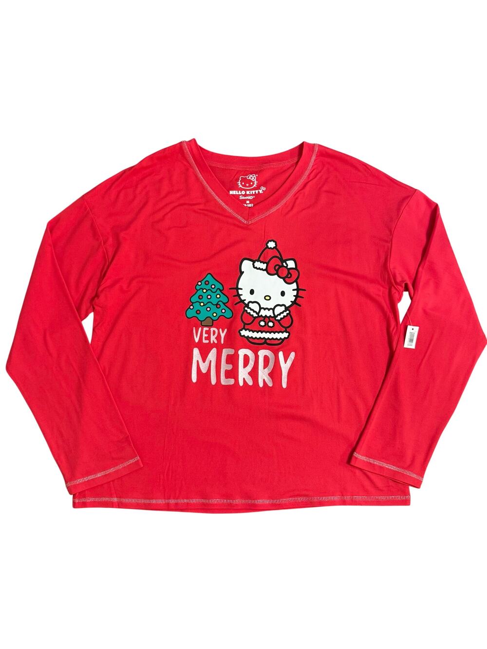Hello Kitty Christmas Sleepwear Top Very Merry Sanrio V Neck Red Women’s Medium